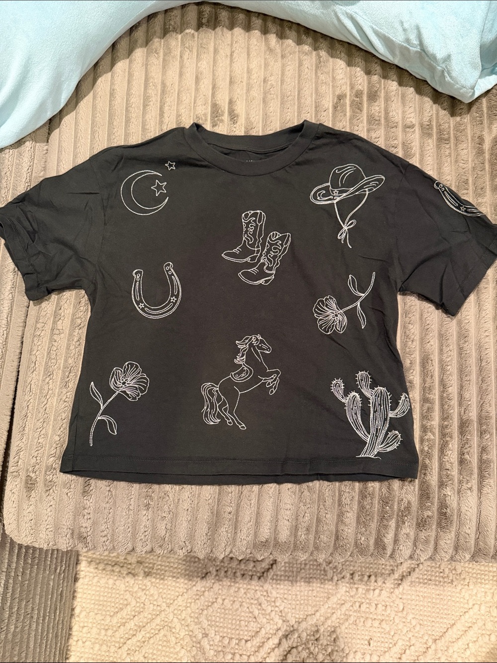 Embroidered Graphic Western Cropped Tee